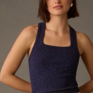 Anthropologie | Pilcro Ribbed Square-Neck Sweater Tank Navy